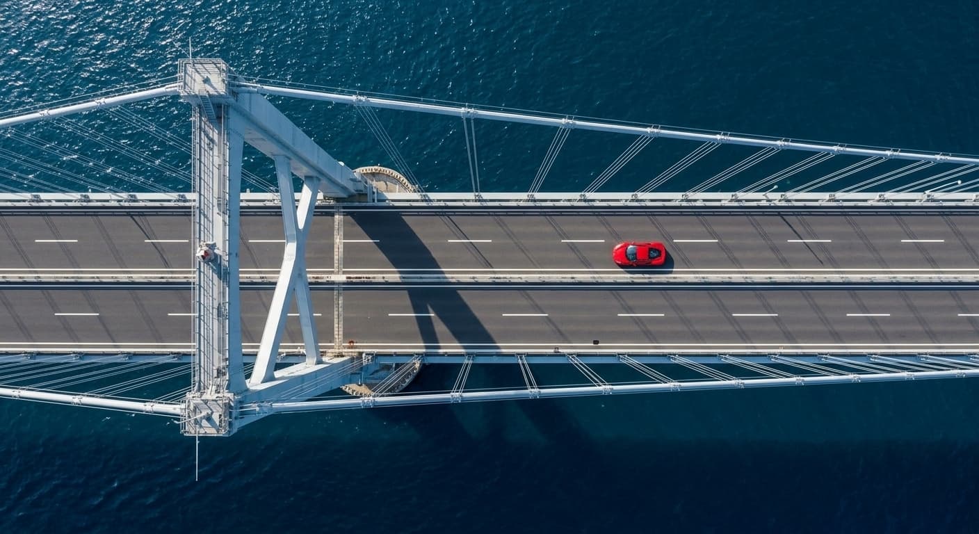 Aerial view of suspension bridge